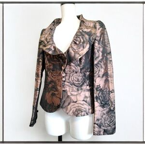ARMANI COLLEZIONI ROSE GOLD GROSGRAIN PEPLUM JACKET WITH A ROSE DESIGN Size 12
